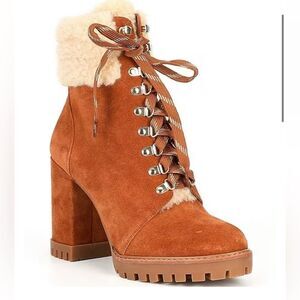GB SIGHT-SEE Suede Shearling Lug Sole Hiker Platform Booties Size 6